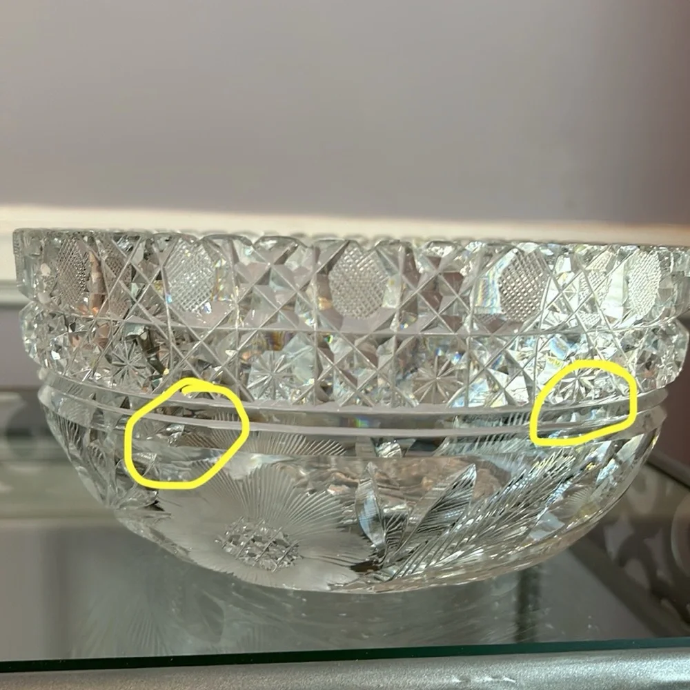Vintage timeless heavy clear cut crystal bowl with flower pattern